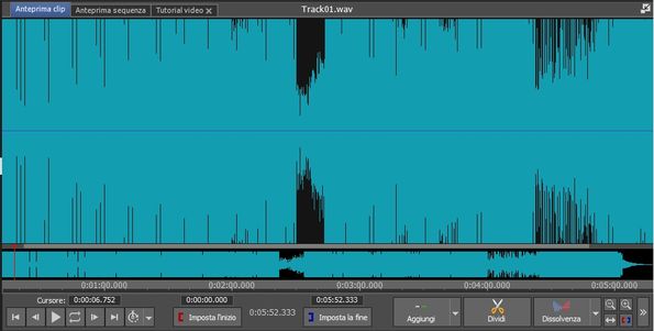 Schermata della transizione audio e degli effetti di VideoPad